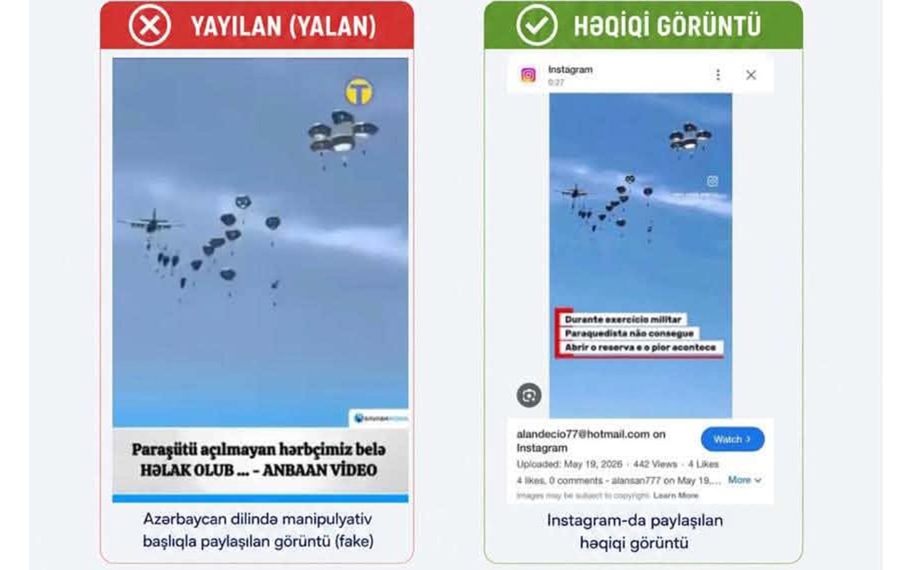 Ölən hərbçimizlə bağlı yayılan paraşüt görüntüləri yalandır - Foto